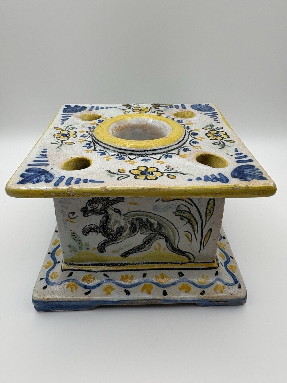 Vintage Talavera Spain Alfonso Chacon Inkwell Faience Majolica Ceramic Signed